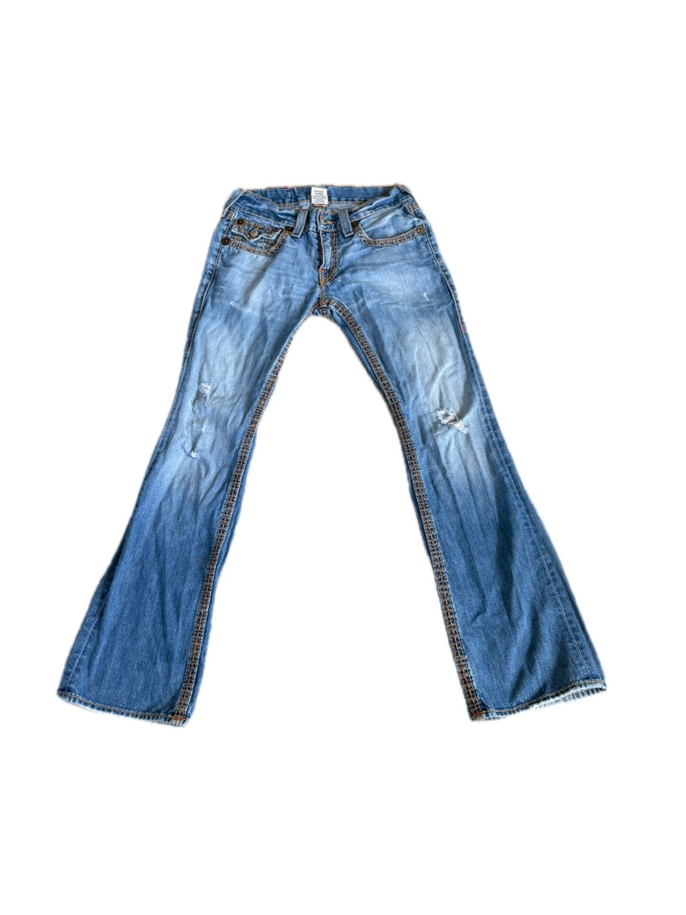 True Religion Light Blue Distressed Flare Jeans
